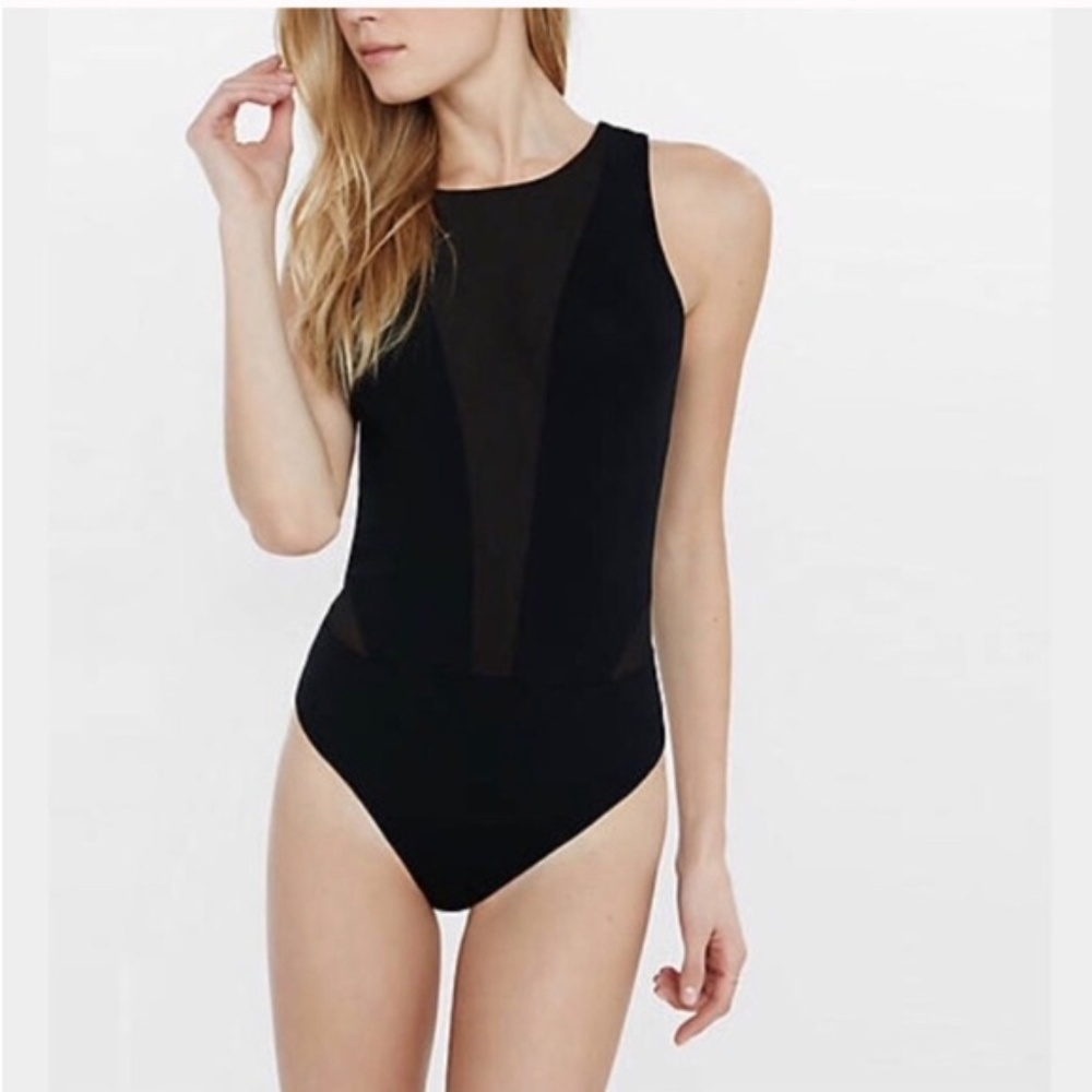 EXPRESS Mesh Insert Cut-Out Back Thong Bodysuit XS